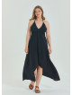 V Neck Backless Halter Neck Black Plus Size Dress 4663